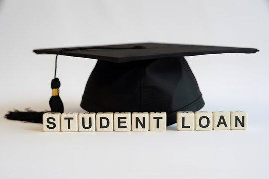 Graduation cap with student loan message for financial planning and education savings concepts