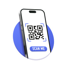 Qr Code SCAN ME template with a smartphone for presenting app screenshots. QR Code Verification. Contactless payment. Can use for, landing page, template, ui, web, mobile app. Vector illustration