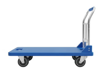 Professional blue platform trolley with silver handle and wheels for effortless material handling