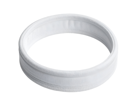 White sports headband elastic sweatband in circular form, soft fabric texture, studio product photo, on isolated background