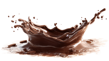 Dark chocolate liquid splash isolated on transparent white background