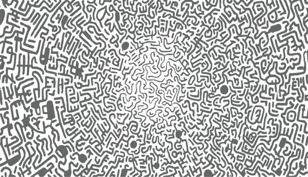 dense, intricate maze of gray lines and circular shapes on white background.