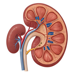 Detailed illustration of human kidney pair isolated on white background, showing anatomical structure for medical, educational,