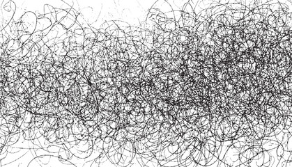 Fototapeta premium Dense black scribbles and curves overlap across white background creating chaotic abstract pattern.