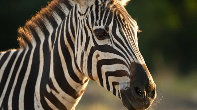 Striking zebra portrait in soft sunlight