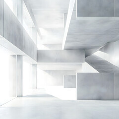 Obraz premium Modern Abstract White and Concrete Interior Multilevel Design
