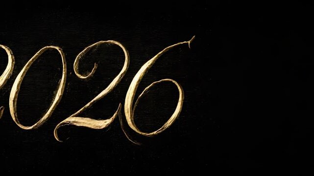 2026 written in gold ornate calligraphy on a black background