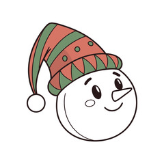 Cute cartoon snowman face with a striped hat and pom pom
