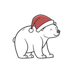 Cute polar bear wearing a santa hat for christmas