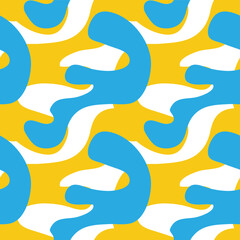 Abstract Blue and White Seamless Pattern on Yellow