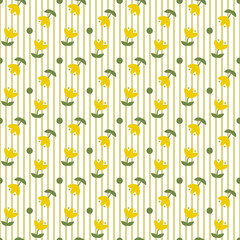Seamless striped Pattern with Yellow Flowers and Green Dots