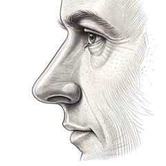 Detailed illustration of human nose isolated on white background, showing external and internal anatomy