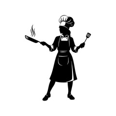 Silhouette of a female chef against a white background 
