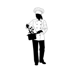 Silhouette of a female chef against a white background 