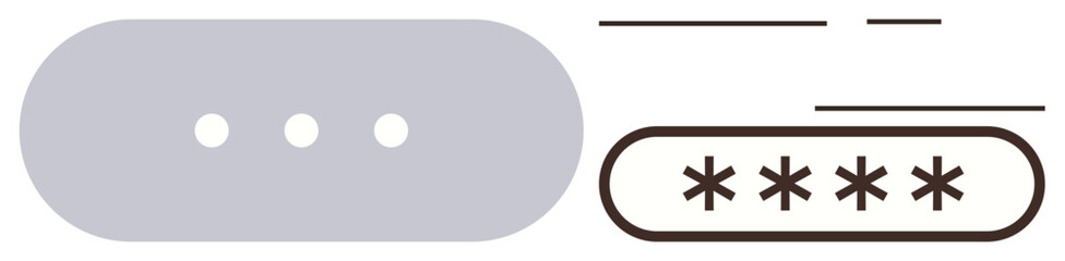 Dotted progress indicator and password entry field with asterisks, arranged with sleek lines. Ideal for UIUX design, security, loading, digital interaction, password protection, simplicity, modern