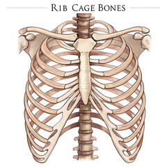 Detailed illustration of human rib isolated on white background, showing bone anatomy and structure for medical