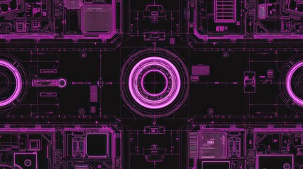Obraz premium Abstract illustration of a futuristic digital interface with a circular centerpiece glowing in purple