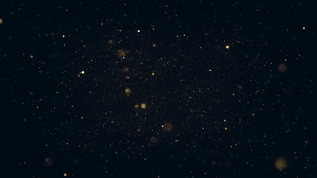 Abstract Gold Light Particles Background/ Animation of an abstract background with floating gold particles inside fluid space in slow motion mode with ambient occlusion and depth of field blur