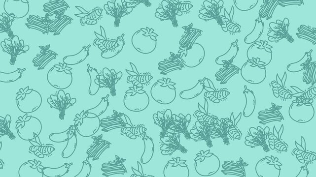 Seamless vegetable pattern with tomatoes and eggplants. Perfect for kitchen textiles, packaging designs, wallpapers, and stationery products. Great for foodrelated themes.