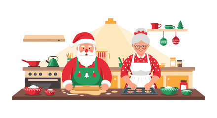 Festive baking with santa and mrs. claus in a cozy kitchen setting