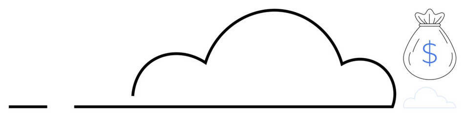 Cloud outline with a money bag signifying digital storage of wealth. Ideal for finance, savings, digital security, cloud computing, technology, financial planning, and online services. Simple flat