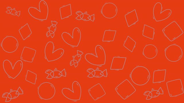 Repeating pattern with hearts, circles, diamonds, and candy shapes. Perfect for valentines day cards, gift wrap, fabrics, or stationery design.