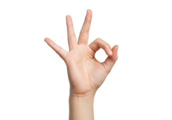 Isolated hand gesturing with the "okay" or "ok" sign in agreement or approval, expressing positivity