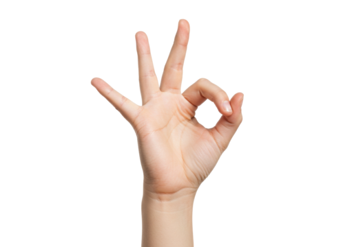 Isolated hand gesturing with the "okay" or "ok" sign in agreement or approval, expressing positivity