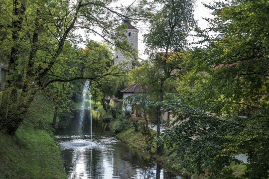 Oberer Grabenweiher, behind Diebsturm, Isny, Allg&auml;u, Baden-W&uuml;rttemberg, Germany