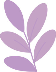   A flat minimalist illustration of a lavender-colored leafy branch symbolizing elegance, calmness, and natural beauty in a modern clean style.