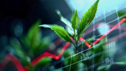 Young green plant growing over financial stock chart representing eco-investment and sustainable profit - Powered by Adobe