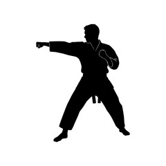 Silhouette of a karate athlete with a white background