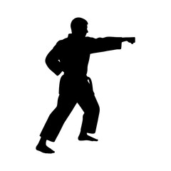 Silhouette of a karate athlete with a white background