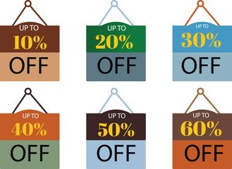  Discount Offer Tags Vector Set &ndash; Up to 10 to 60 Percent Off Sale Labels
