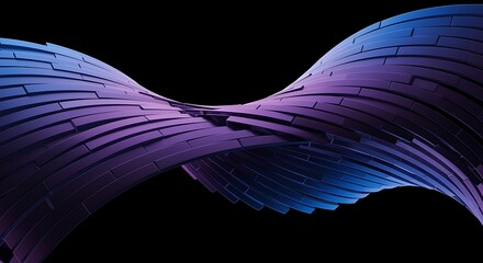 Abstract flowing ribbon shape with purple and blue gradient and textured surface