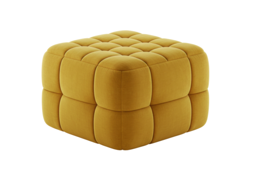Isolated cozy tufted cube-shaped ottoman for living room decor, furniture piece design