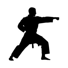 Silhouette of a karate athlete with a white background