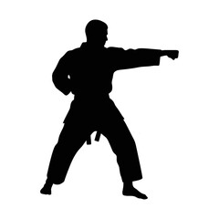 Silhouette of a karate athlete with a white background