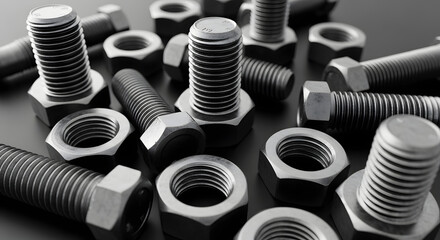 Collection of Metal Bolts and Nuts for Mechanical and Industrial Applications