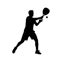 Vector silhouette image of a man playing padel tennis on a white background.