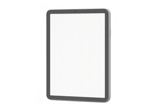 Tablet blank screen mockup displaying vertical interface with transparent background for digital content