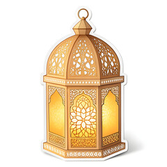 Islamic lantern with intricate cut design in sticker style, symbolizing light, tradition, and celebration, isolated