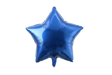 Single blue star shaped foil balloon isolated on black background party, Png, Isolated on Transparent Background, Cut Out
