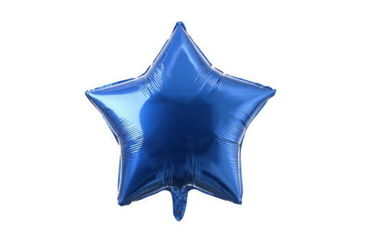 Single blue star shaped foil balloon isolated on black background party, Png, Isolated on Transparent Background, Cut Out