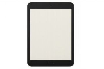 Tablet showing empty screen for digital content, application, or website display. Technology gadget with transparent background