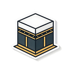 Simple icon of Kaaba cube in sticker style, representing Islamic faith and pilgrimage, isolated