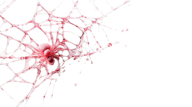 Spider web with droplets on transparent background