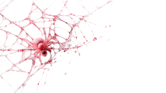 Spider web with droplets on transparent background