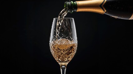 Pouring Champagne Wine into Glass, Isolated on Background. Celebration Concept.