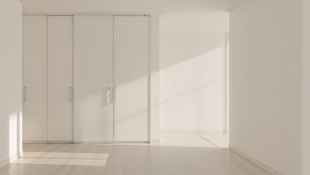 Front view of a built-in wardrobe with sliding doors and floors
